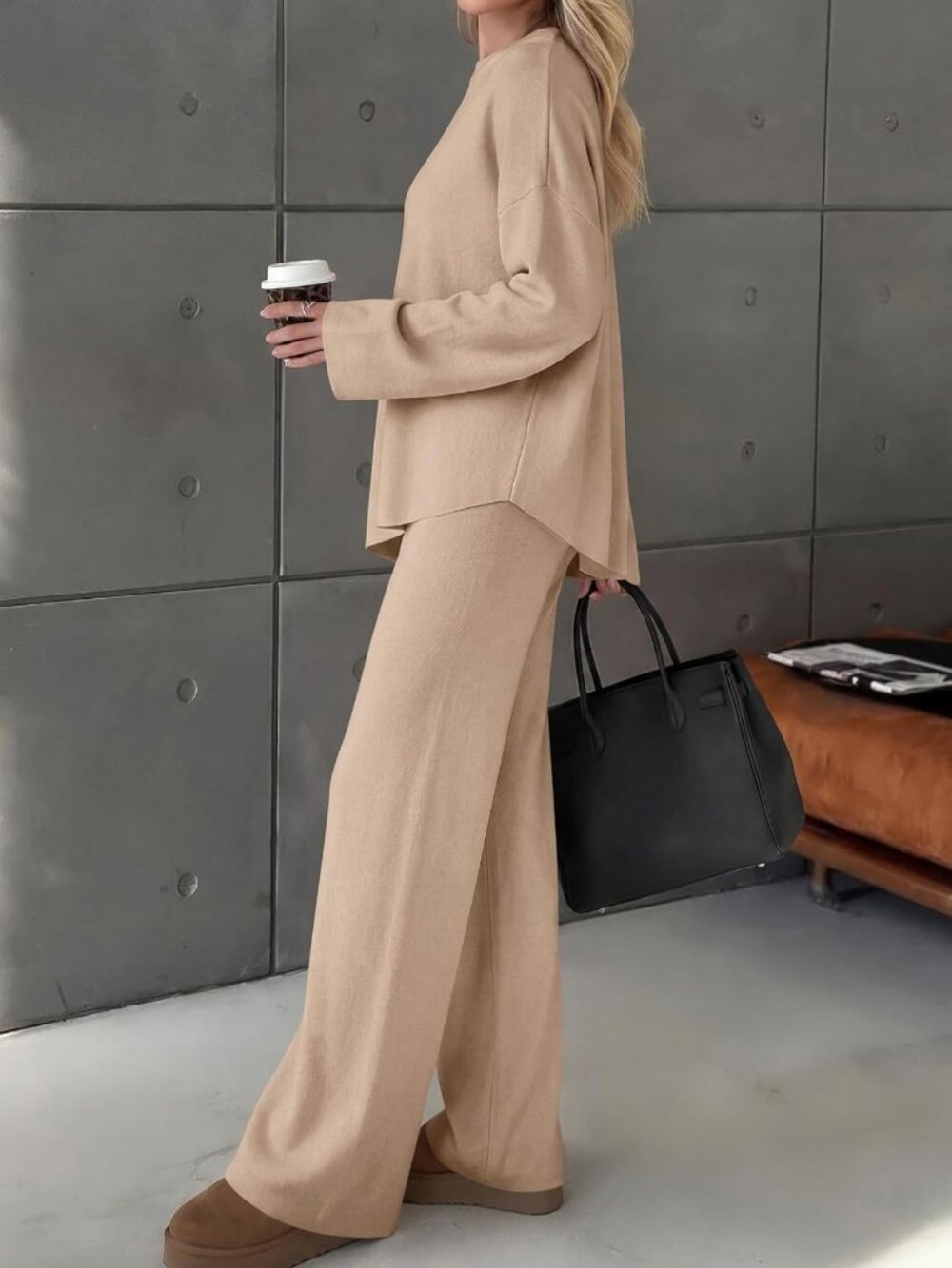 Cozy Fall 2-Piece Asymmetric Sweater & Lounge Set for Travel & Relaxation - Picture 7 of 7